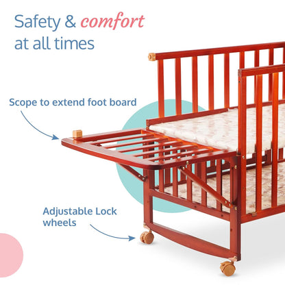LuvLap C-50 Baby Wooden Cot with Mosquito Net, EN certified Baby Furniture suitable for new born to 12 month, without mattress (Cherry Red)