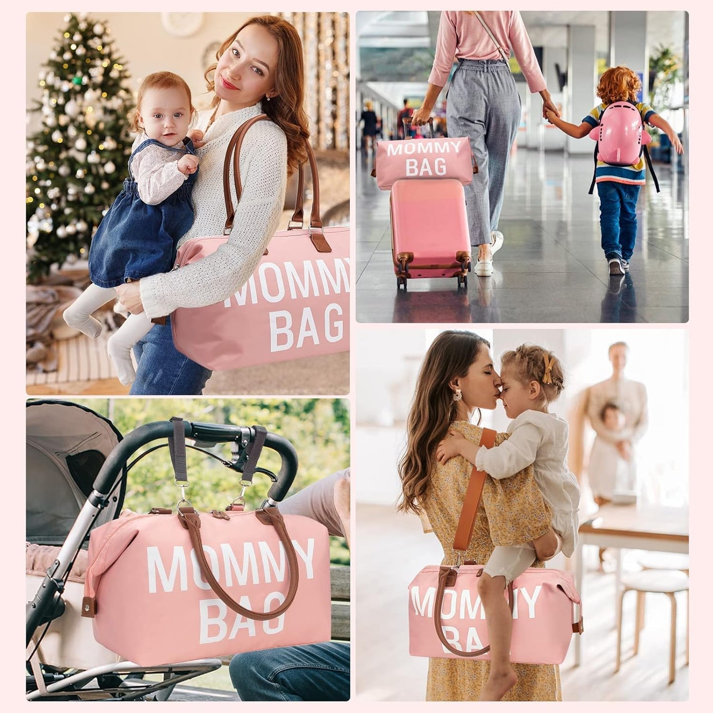 Dravina Diaper Bag for Moms, 5-Piece Set with Changing Pad, Pacifier Holder, 2 Storage Pouches & Luggage Sleeve, Stylish Maternity Backpack for Travel, Baby Essentials Organizer