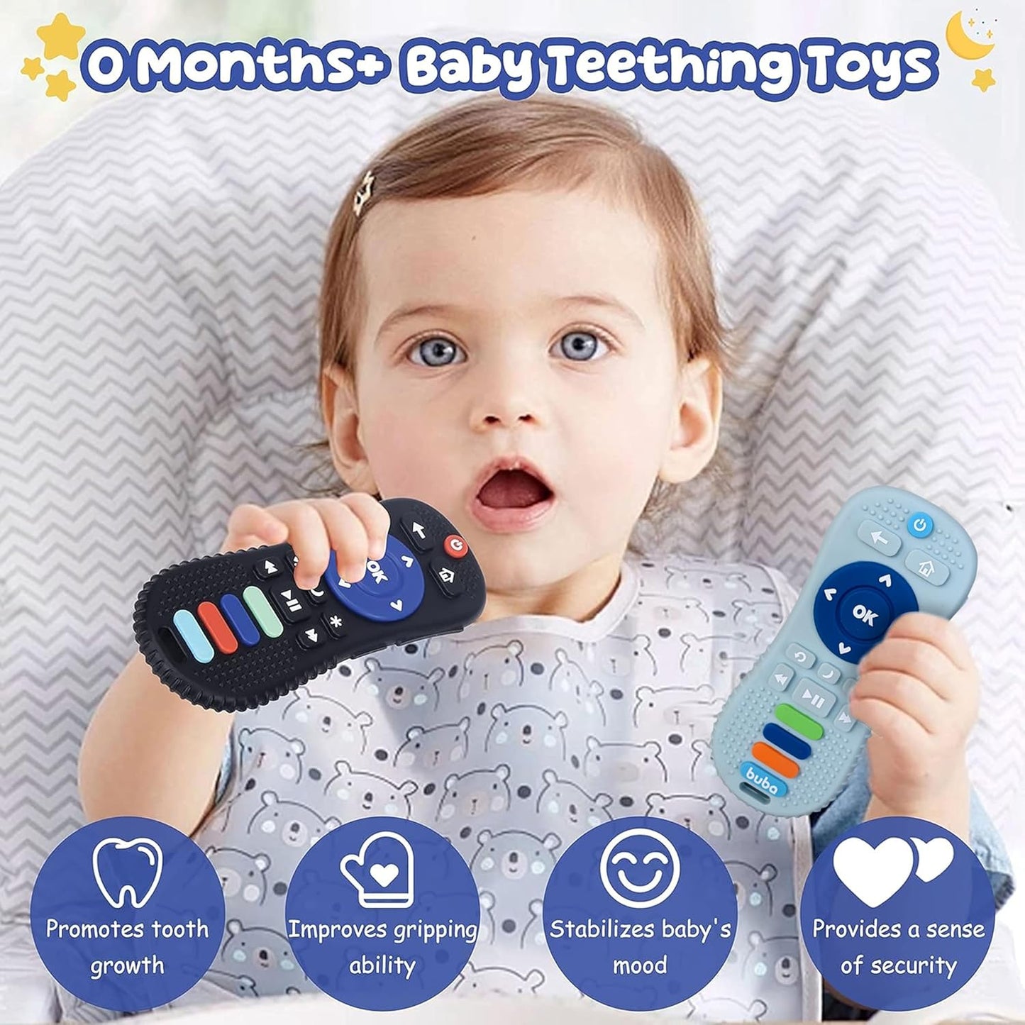 TEC TAVAKKAL Silicone Remote Teether For Baby, Remote Teether For 3+ Months And 6 To 12 Months Baby, Helps Biting Skills Development, Colour & Shape Recognition, Teething Toys For Babies And Toddlers Black