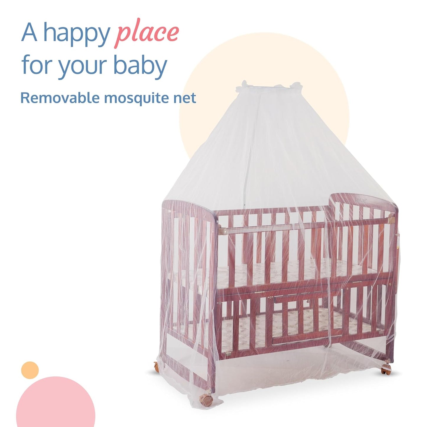 LuvLap C-50 Baby Wooden Cot with Mosquito Net, EN certified Baby Furniture suitable for new born to 12 month, without mattress (Cherry Red)