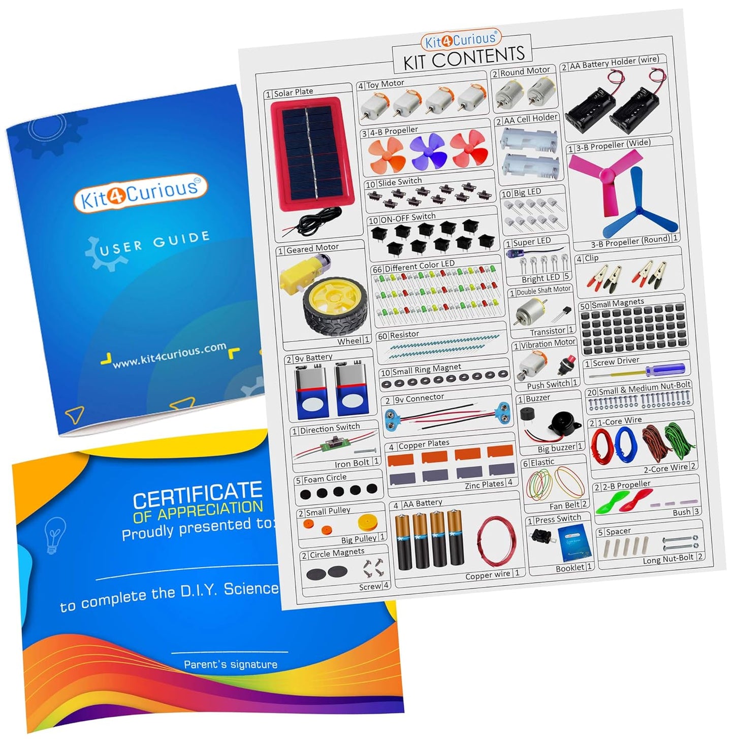 Kit4Curious Super Kit 100 Items in a kit – Science & Fun Innovation Kit with Instruction Manual for 100 Projects