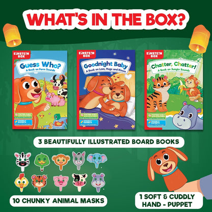 EINSTEIN BOX for 1 Year Old Boys/Girls | Gift Toys & Board Books for Kids | Learning Kit & Educational Toys | Pretend Play Set of Animal Masks | Activity Book Included, Multicolor