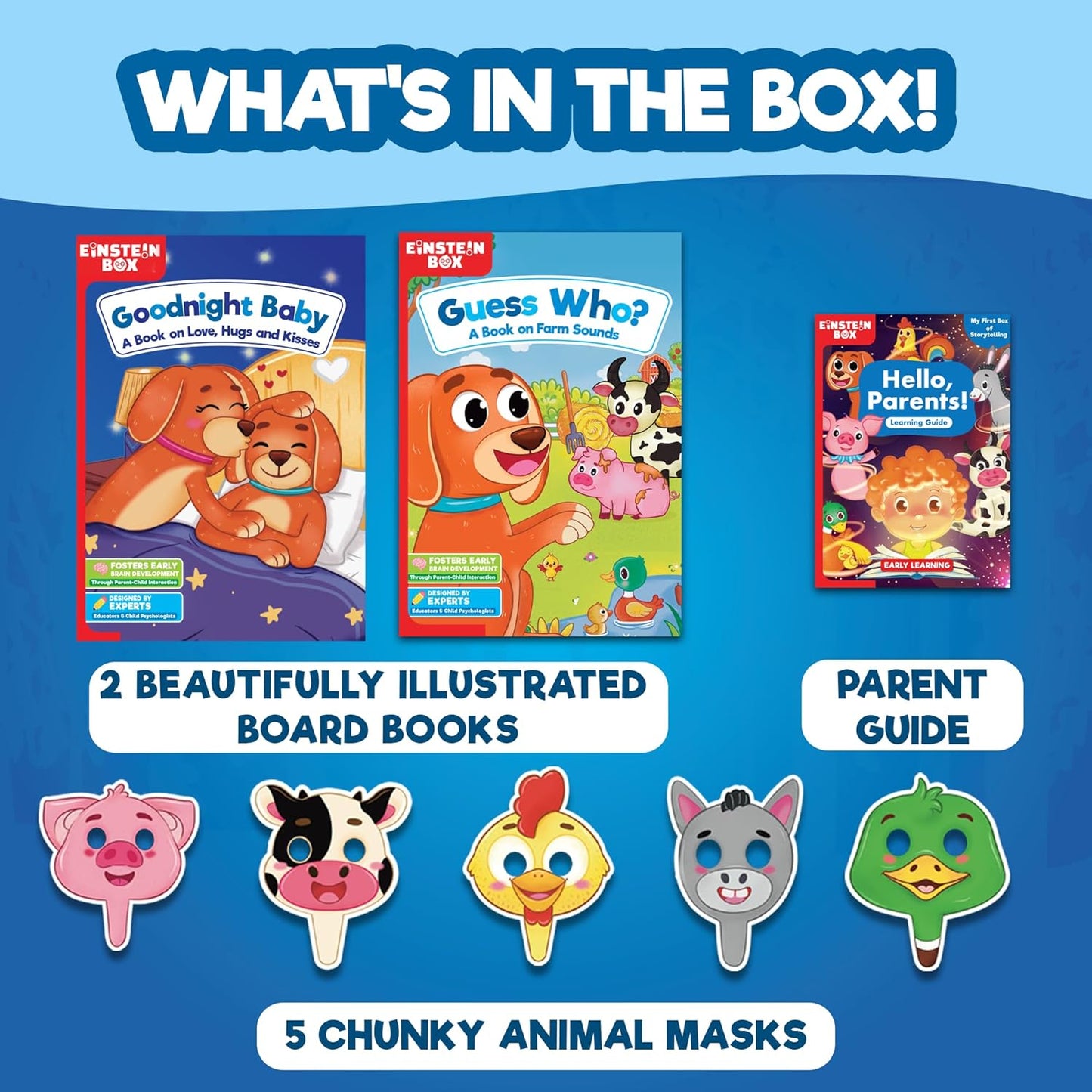 EINSTEIN BOX for 1 Year Old Boys/Girls | Gift Toys & Board Books for Kids | Learning Kit & Educational Toys | Pretend Play Set of Animal Masks | Activity Book Included, Multicolor