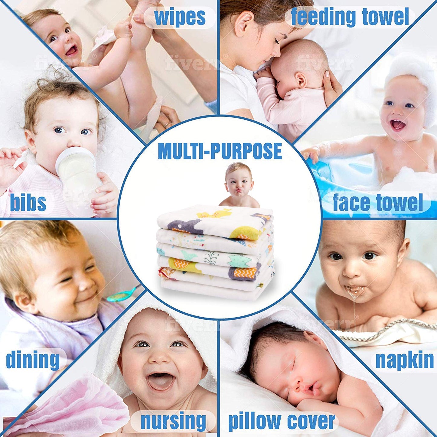 MOM CARE Muslin Cotton Face Towels For Newborn Baby Extra Soft Hankies Reusable Napkins For Infants Toddlers (Pack Of 5) White, 500 TC