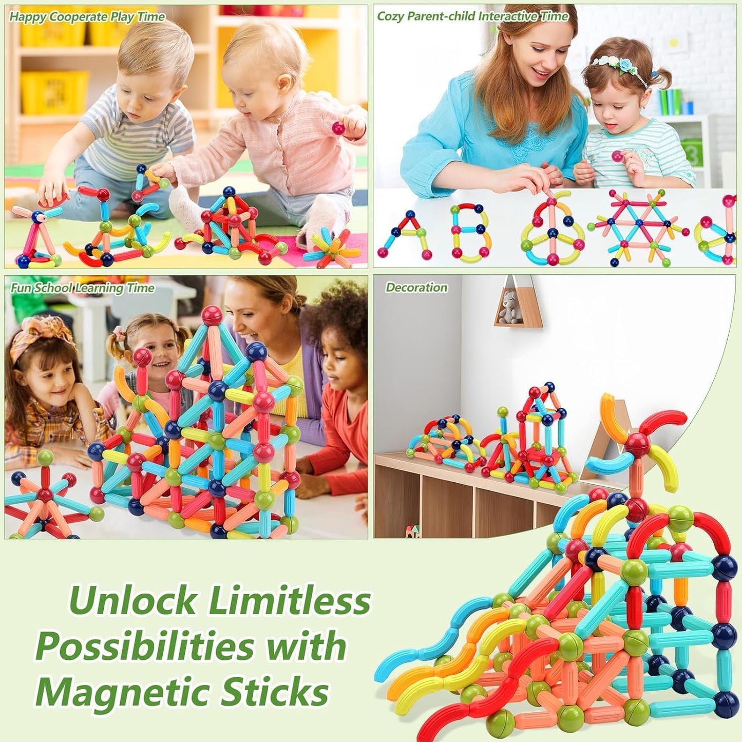 TOYTASTIC Learning Boys Girls Toys Age 4-5,Magnetic Game and Rods Set Educational Magnet Stick and Ball Game,Kids Toys for 3+ Yers