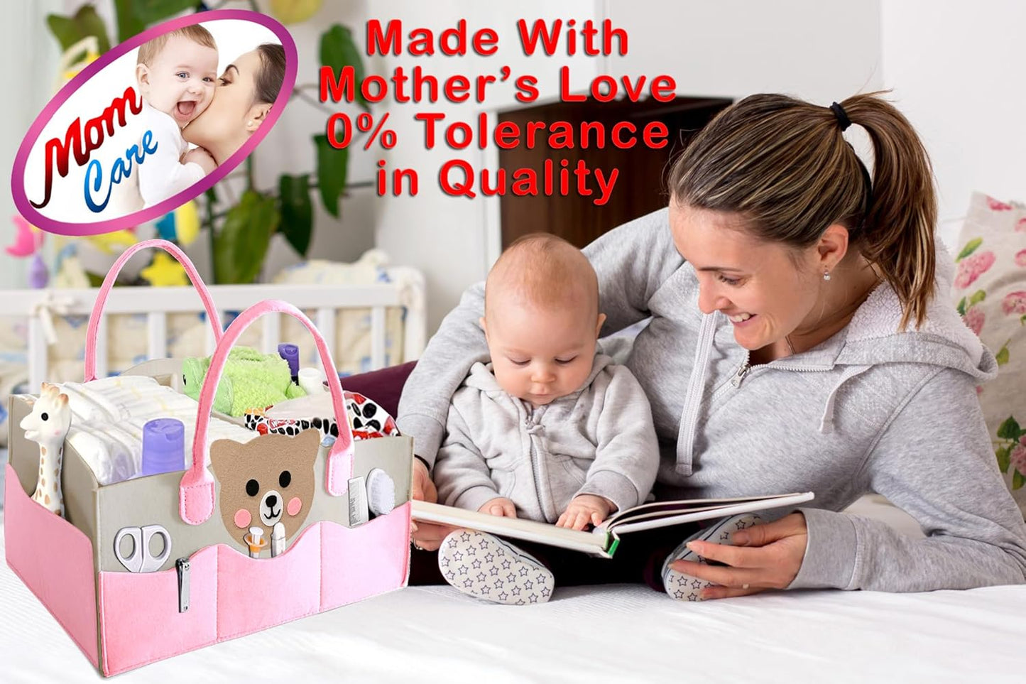 MOM CARE Baby Diaper Storage Organizer Nappies Bag For Mother Stylish Storage Bag For All Newborn Baby Products Nursery Basket -Pink