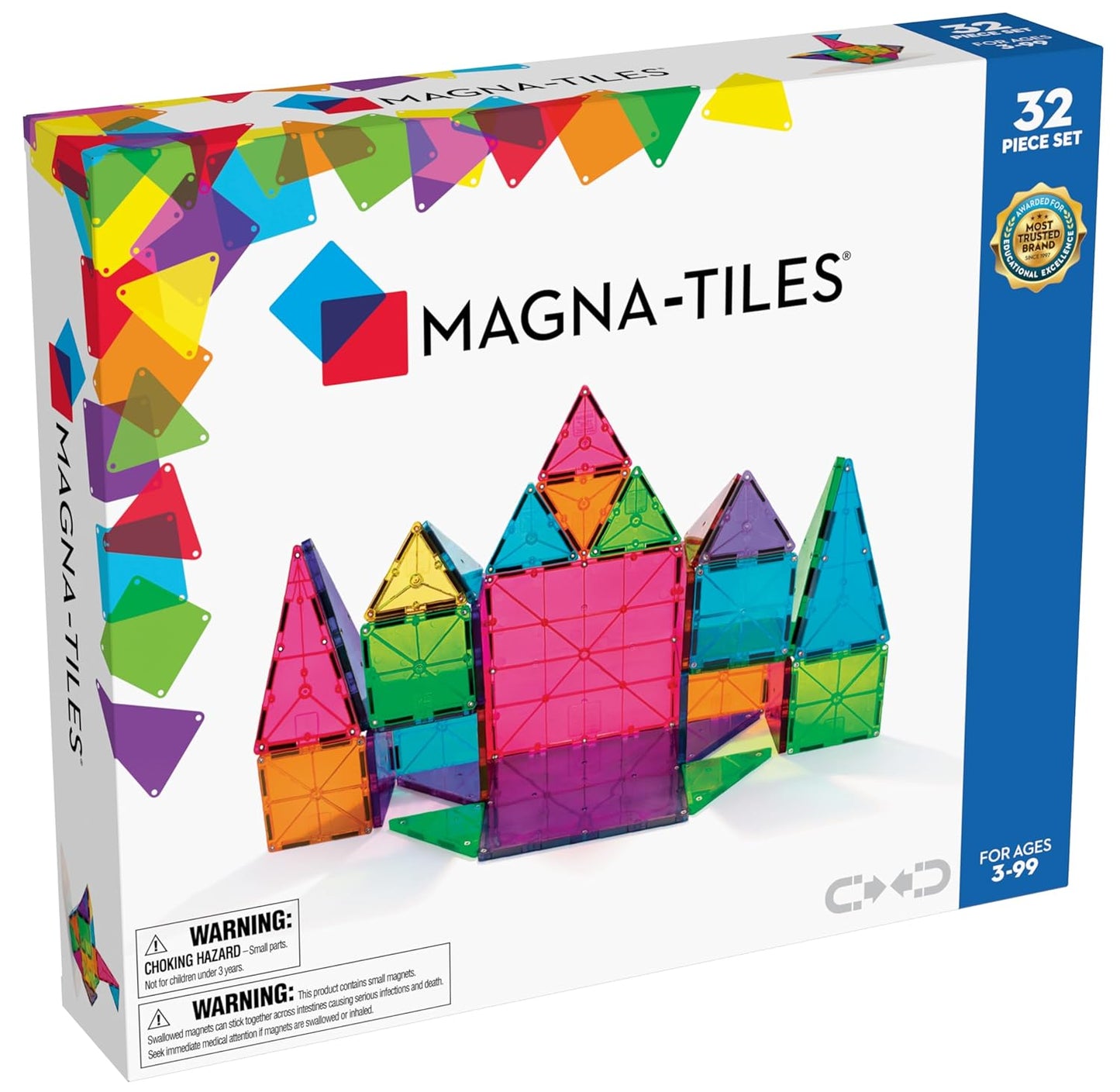 Magna-Tiles Magnetic Building Toys, Clear Colors Set (32 Pieces)