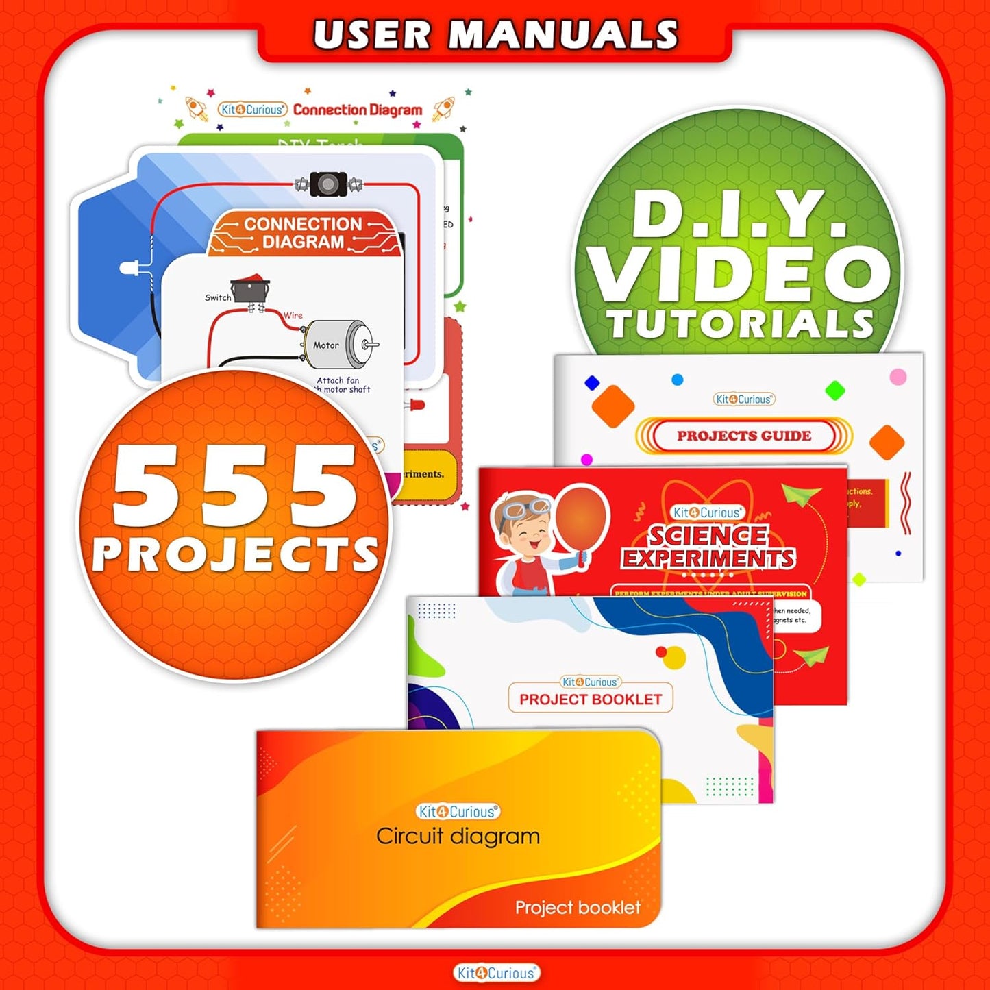 Kit4Curious Super Kit 100 Items in a kit – Science & Fun Innovation Kit with Instruction Manual for 100 Projects