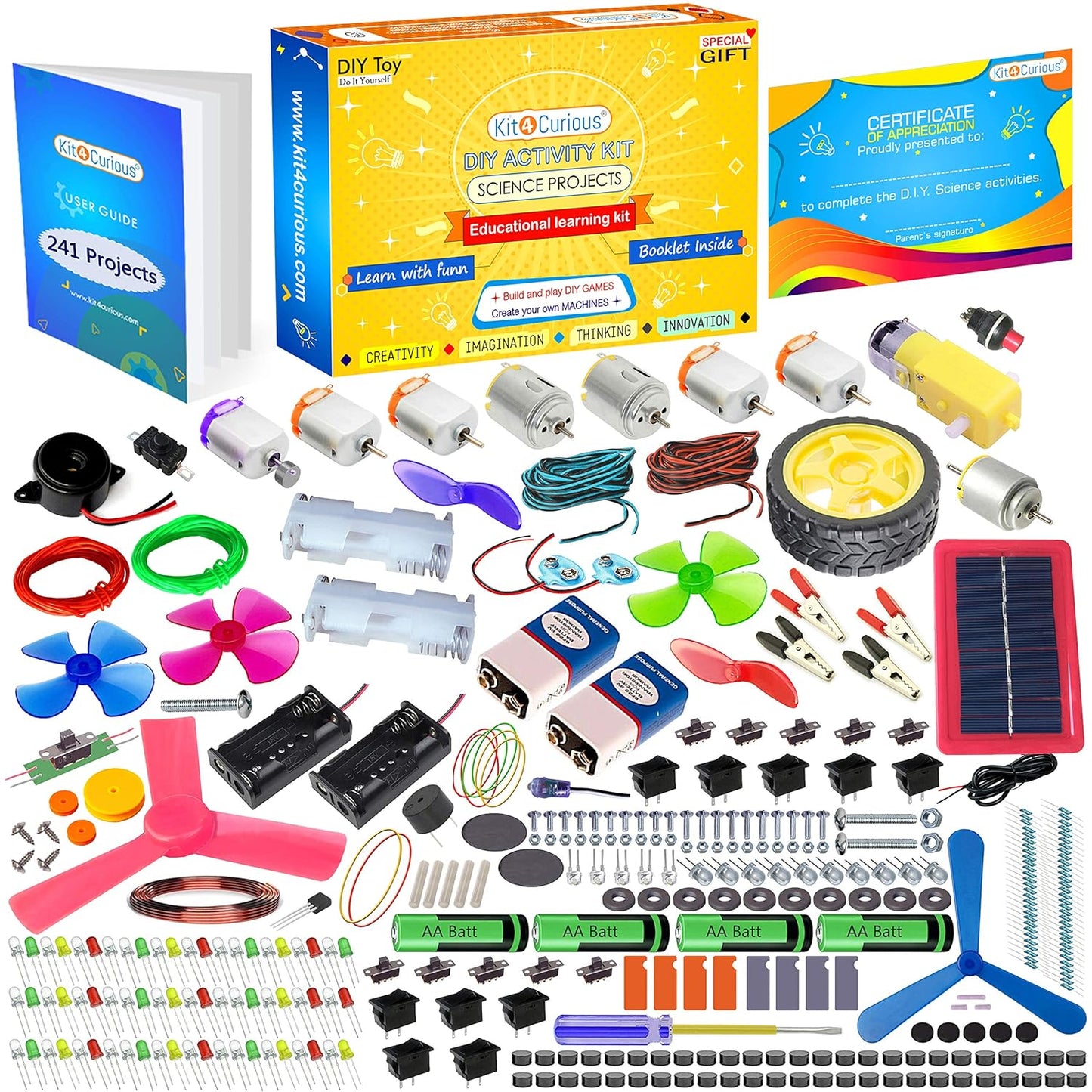 Kit4Curious Super Kit 100 Items in a kit – Science & Fun Innovation Kit with Instruction Manual for 100 Projects