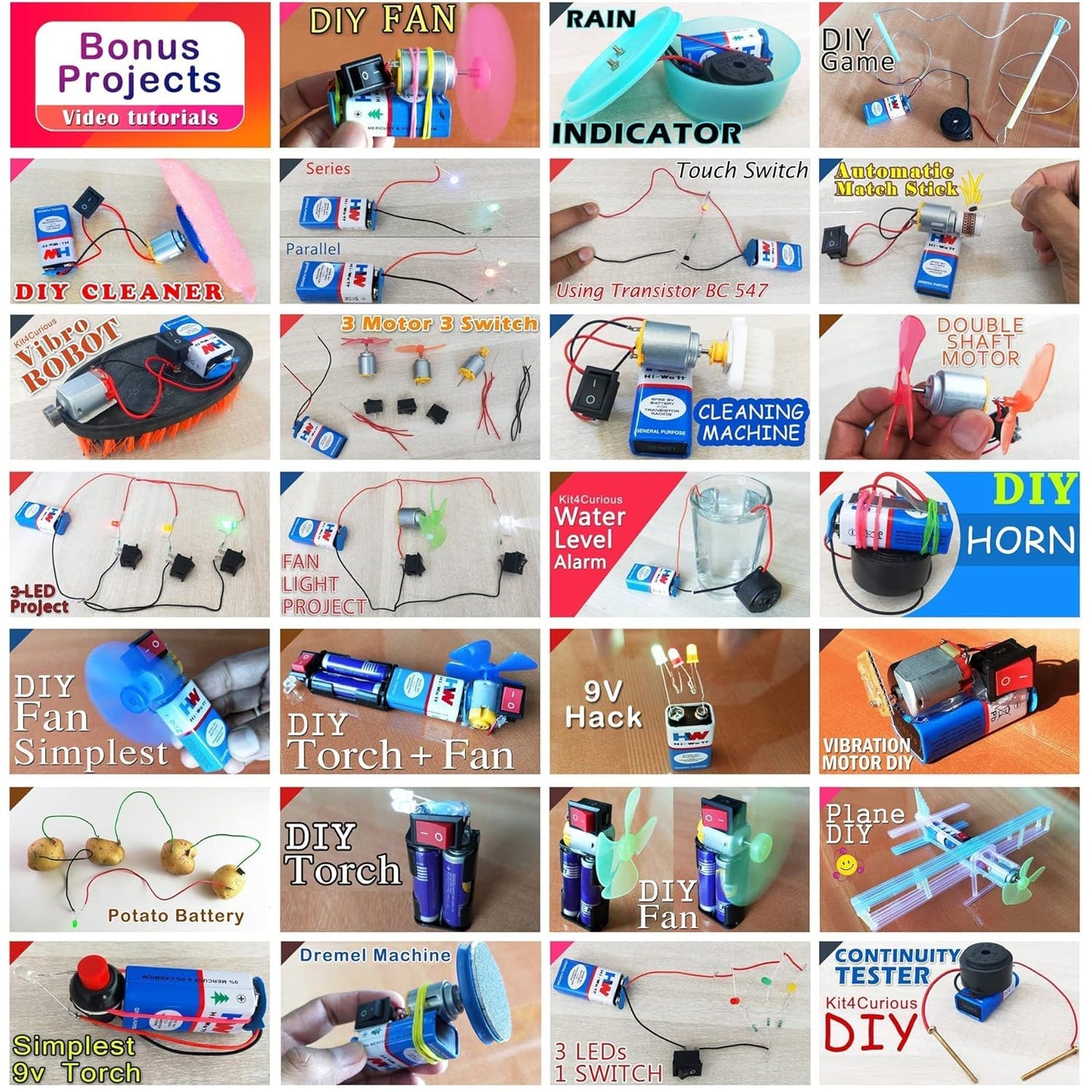 Kit4Curious Super Kit 100 Items in a kit – Science & Fun Innovation Kit with Instruction Manual for 100 Projects